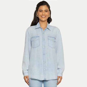 CAMISETE PITT MANGA LONGA SLIM TENCEL JEANS CLARO FEMININA ADULTO