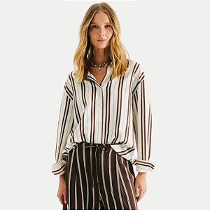 CAMISETE HERING MANGA LONGA COMFORT ALGODÃO LISTRADO MARROM FEMININA ADULTO