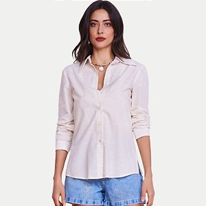 CAMISETE ILICITO MANGA LONGA DE ALGODÃO BEGE FEMININA ADULTO