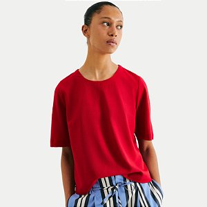 BLUSA HERING MANGA CURTA VISCOLINHO VERMELHO FEMININA ADULTO