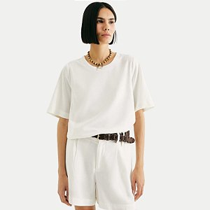 BLUSA HERING MANGA CURTA VISCOLINHO OFFWHITE FEMININA ADULTO
