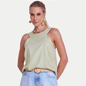 BLUSA ILICITO REGATA DE LINHO VERDE FEMININA ADULTO
