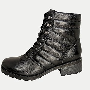 BOTA PEGADA COTURNO DE COURO SALTO BAIXO PRETA FEMININA ADULTO