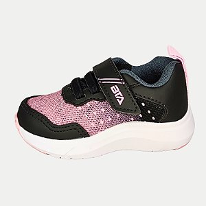TÊNIS BATATINHA RUNNING COM CADARÇO PRETO E ROSA FEMININO INFANTIL