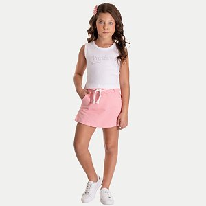CONJUNTO VERÃO RANDA MUNDU SAIA E BLUSA REGATA DE MALHA FEMININO INFANTIL