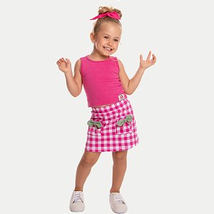 CONJUNTO VERÃO BY GUS SHORT SAIA E BLUSA REGATA PINK FEMININO INFANTIL