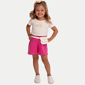 CONJUNTO VERÃO BY GUS SHORT E BLUSA MANGA CURTA PINK FEMININO INFANTIL