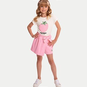 CONJUNTO VERÃO BY GUS SHORT E BLUSA MANGA CURTA BRANCO FEMININO INFANTIL