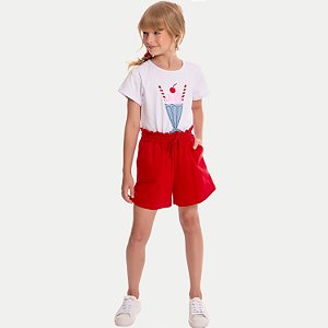 CONJUNTO VERÃO BY GUS SHORTE BLUSA MANGA CURTA BRANCO FEMININO INFANTIL