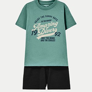 CONJUNTO VERÃO HERINGKIDS BERMUDA E CAMISETA VERDE MASCULINO INFANTIL