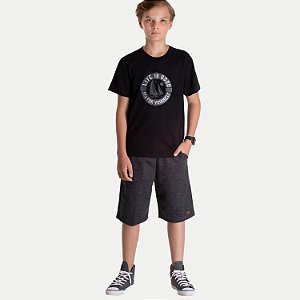 CONJUNTO VERÃO RANDA MUNDU BERMUDA E CAMISETA PRETO MASCULINO INFANTIL