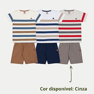 CONJUNTO VERÃO RANDA MUNDU BERMUDA E CAMISETA CINZA MASCULINO INFANTIL