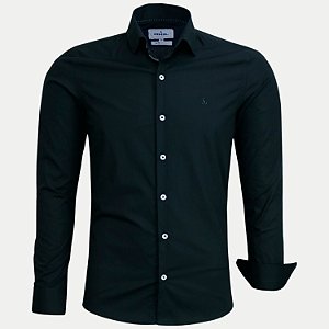 CAMISA AMIL MANGA LONGA SLIM ALGODÃO LISA PRETO MASCULINO ADULTO