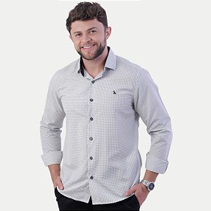 CAMISA AMIL MANGA LONGA SLIM ALGODÃO XADREZ  BRANCO COM PRETO MASCULINO ADULTO