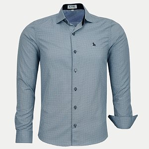 CAMISA AMIL MANGA LONGA SLIM ALGODÃO XADREZ BRANCO COM AZUL MASCULINO ADULTO