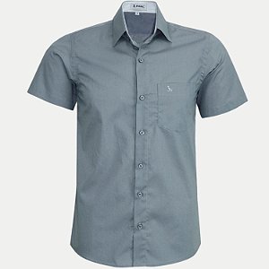 CAMISA AMIL MANGA CURTA COMFORT ALGODÃO LISA CHUMBO MASCULINO ADULTO
