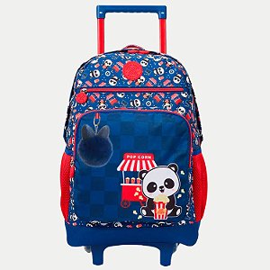 PASTA XERYUS PANDA PIPOCA DE CARRINHO/RODINHA COM CHAVEIRO AZUL MARINHO FEMININO 2134-P