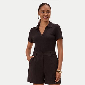 BLUSA LUNENDER MANGA CURTA  MALHA CANELADA PRETA FEMININA ADULTO