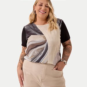 BLUSA LUNENDER MANGA CURTA MAIS MULHER ESTAMPADA FEMININA ADULTO