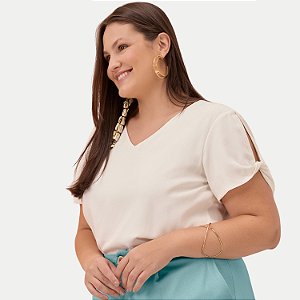 BLUSA LUNENDER MANGA CURTA MAIS MULHER VISCOSE OFFWHITE FEMININA ADULTO