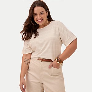 BLUSA LUNENDER MANGA CURTA MAIS MULHER  MALHA OFFWHITE FEMININA ADULTO