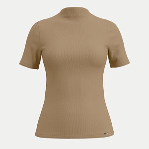 BLUSA LUNENDER MANGA CURTA MALHA CANELADA BEGE FEMININO ADULTO