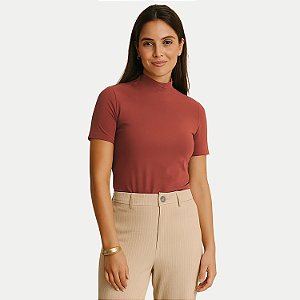 BLUSA LUNENDER MANGA CURTA VISCOLYCRA GOLA ALTA TERRACOTA FEMININO ADULTO