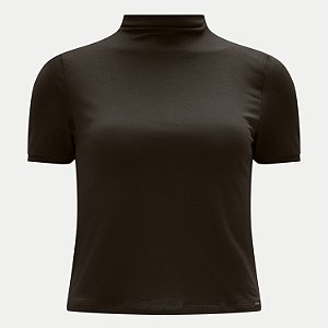 BLUSA LUNENDER MANGA CURTA VISCOLYCRA GOLA ALTA MARROM FEMININO ADULTO