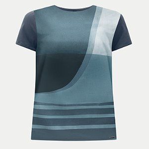 BLUSA LUNENDER MANGA CURTA MISTA ESTAMPADA AZUL MARINHO FEMININO ADULTO