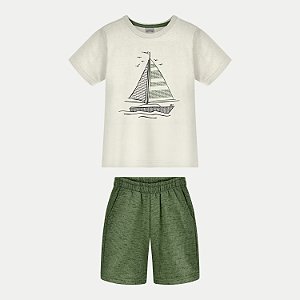 CONJUNTO VERÃO ALAKAZOO BERMUDA E CAMISETA MALHA OFFWHITE MASCULINO INFANTIL