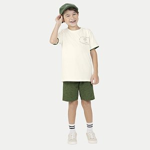 CONJUNTO VERÃO ALAKAZOO BERMUDA E CAMISETA MALHA OFFWHITE MASCULINO INFANTIL