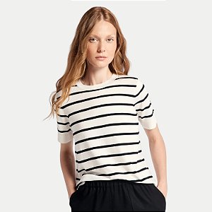 BLUSA HERING MANGA CURTA TRICO LISTRADA BRANCO FEMININO ADULTO