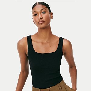 BLUSA HERING REGATA MALHA CANELADA PRETO FEMININO ADULTO