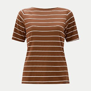 BLUSA LUNENDER MANGA CURTA MALHA LISTRADA MARROM FEMININO ADULTO