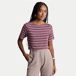 BLUSA LUNENDER MANGA CURTA MALHA LISTRADA BORDÔ FEMININO ADULTO