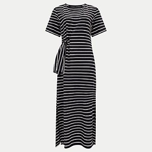 VESTIDO LUNENDER MANGA CURTA MALHA LISTRADA PRETO FEMININO ADULTO