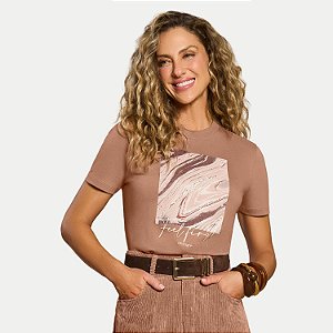 BLUSA DOCE TRAMA MANGA CURTA T-SHIRT ALGODÃO SILKADA MARROM FEMININO ADULTO