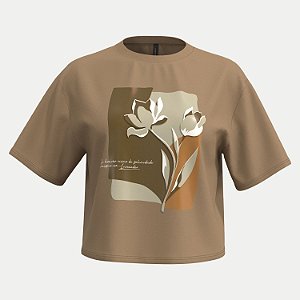 BLUSA LUNENDER MANGA CURTA T-SHIRT ALGODÃO SILKADA BEGE FEMININO ADULTO