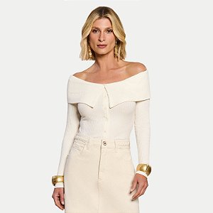 BLUSA DOCE TRAMA MANGA LONGA MALHA CANELADA OFFWHITE FEMININO ADULTO
