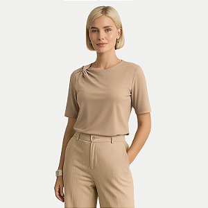 BLUSA LUNENDER MANGA CURTA MALHA BEGE FEMININO ADULTO