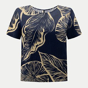 BLUSA LUNENDER MANGA CURTA VISCOSE ESTAMPADA AZUL MARINHO FEMININO ADULTO