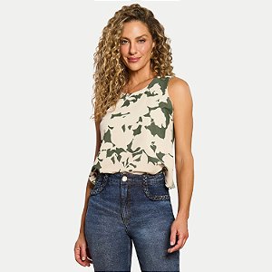 BLUSA DOCE TRAMA REGATA VISCOSE ESTAMPADA VERDE FEMININO ADULTO