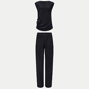 CONJUNTO VERÃO LUNENDER CALÇA E BLUSA MALHA PRETO FEMININO ADULTO