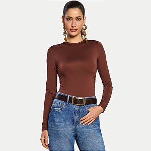 BLUSA DOCE TRAMA MANGA LONGA BODY MALHA CAFÉ FEMININO ADULTO