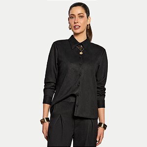 CAMISETE DOCE TRAMA MANGA LONGA SLIM SUEDE PRETO FEMININO ADULTO