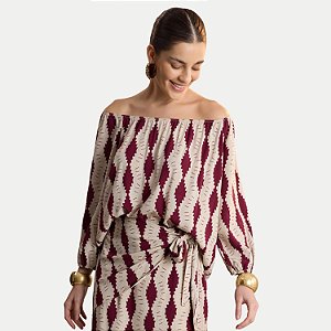 BLUSA LUNENDER 3/4 VISCOSE ESTAMPADA BORDÔ FEMININO ADULTO