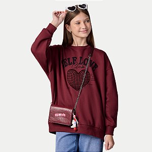 BLUSÃO LUNENDER HITS MOLETOM CARECA SILKADO BORDÔ FEMININO INFANTIL