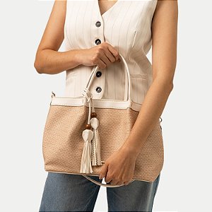 BOLSA RAFITTHY 2 TIPOS DE ALÇA SINTÉTICO MARFIM FEMININO ADULTO