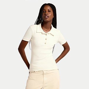 BLUSA HERING MANGA CURTA POLO MALHA CANELADA OFFWHITE FEMININO ADULTO