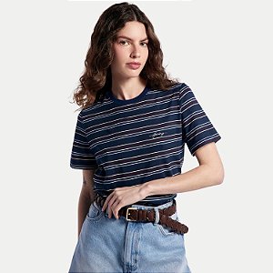 BLUSA HERING MANGA CURTA TSHIRT ALGODÃO AZUL MARINHO LISTRADO FEMININO ADULTO